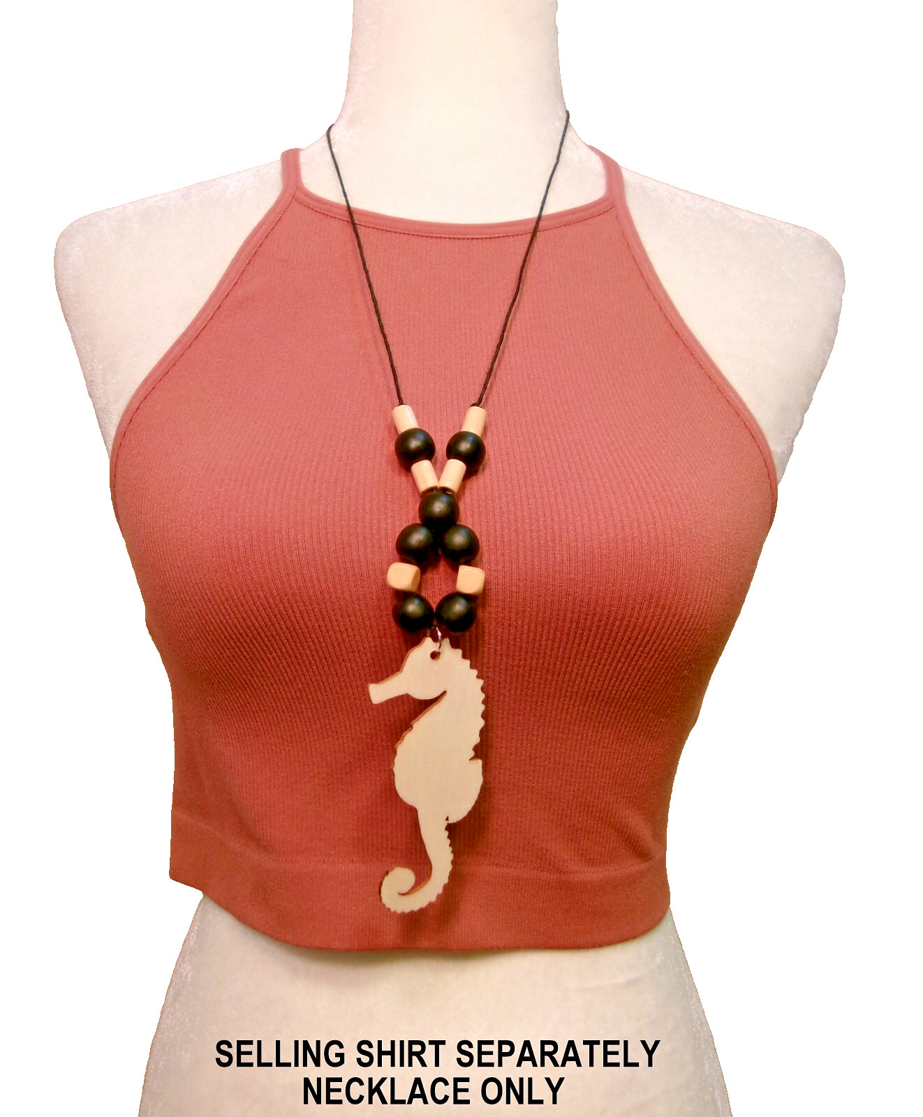 18″ Artisan Fashion NECKLACE ONLY Wood Seahorse Natural Cream Black NEW