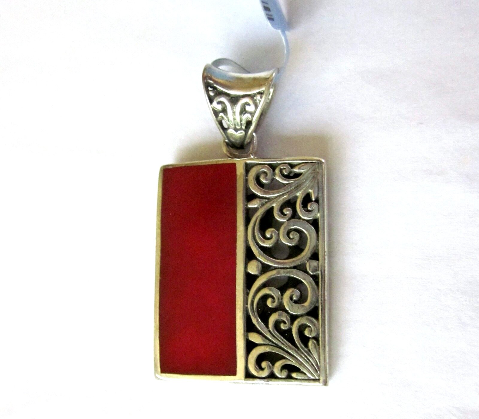 Red Coral Artisan Pendant / 925 Sterling Silver / 6.4 grams / 1.5 inches