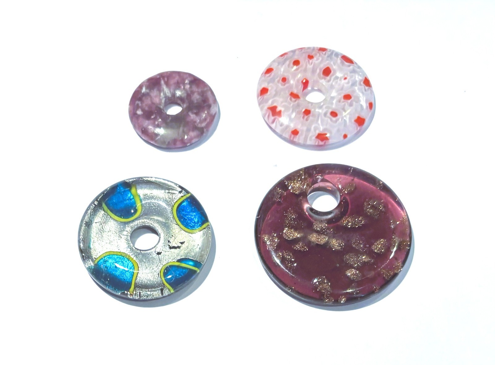 Mixed Lot of 4 Lampwork Glass Donut Pendants – Lampwork, Millefiori & Lepidolite