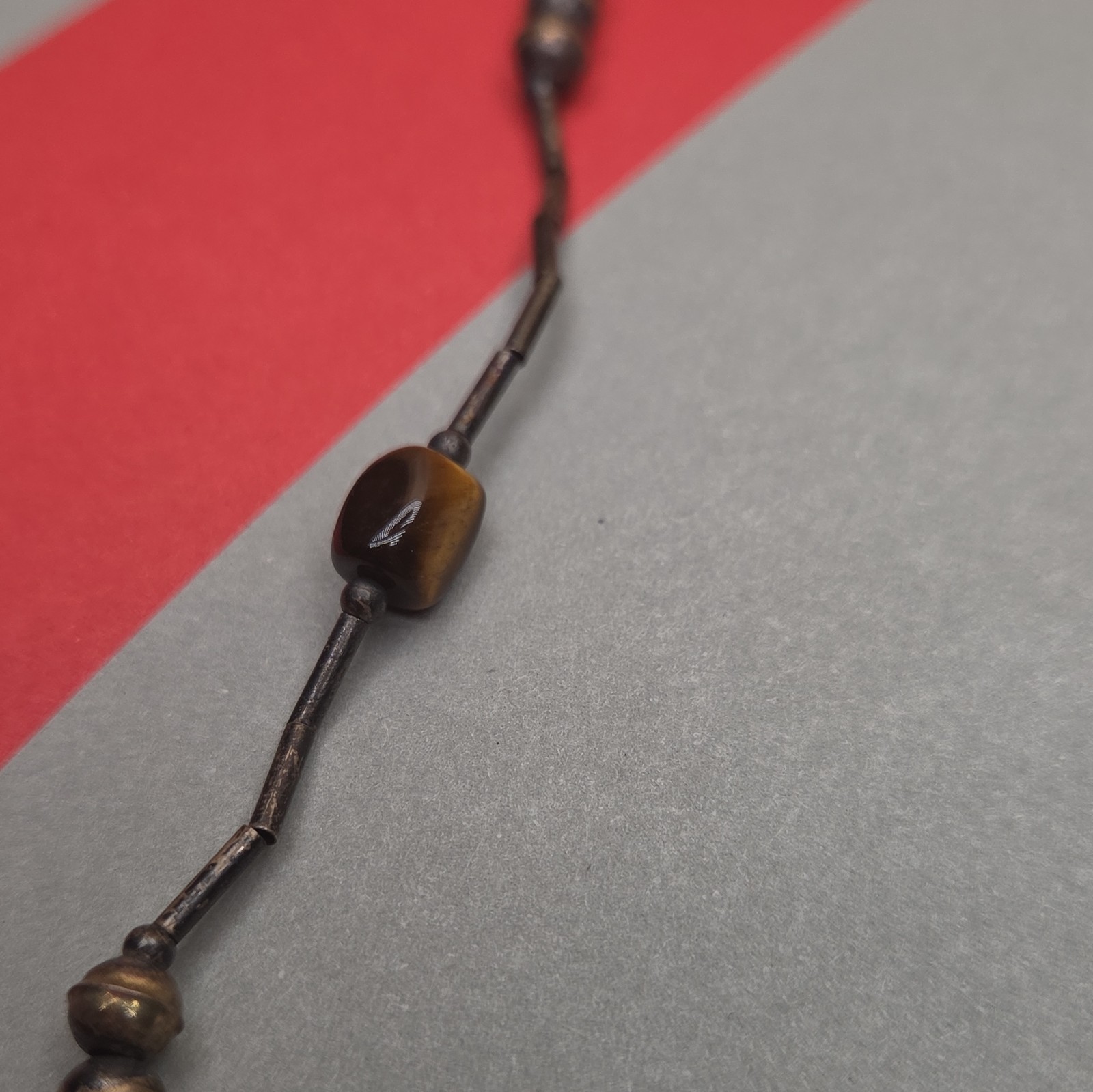 Vintage Metal And Brown Beaded Necklace with Irregular Stones