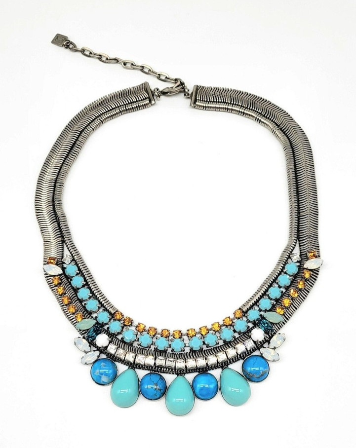 Dannijo Turquoise Statement Necklace Bohemian Bib Necklace Blue Glass Crystal