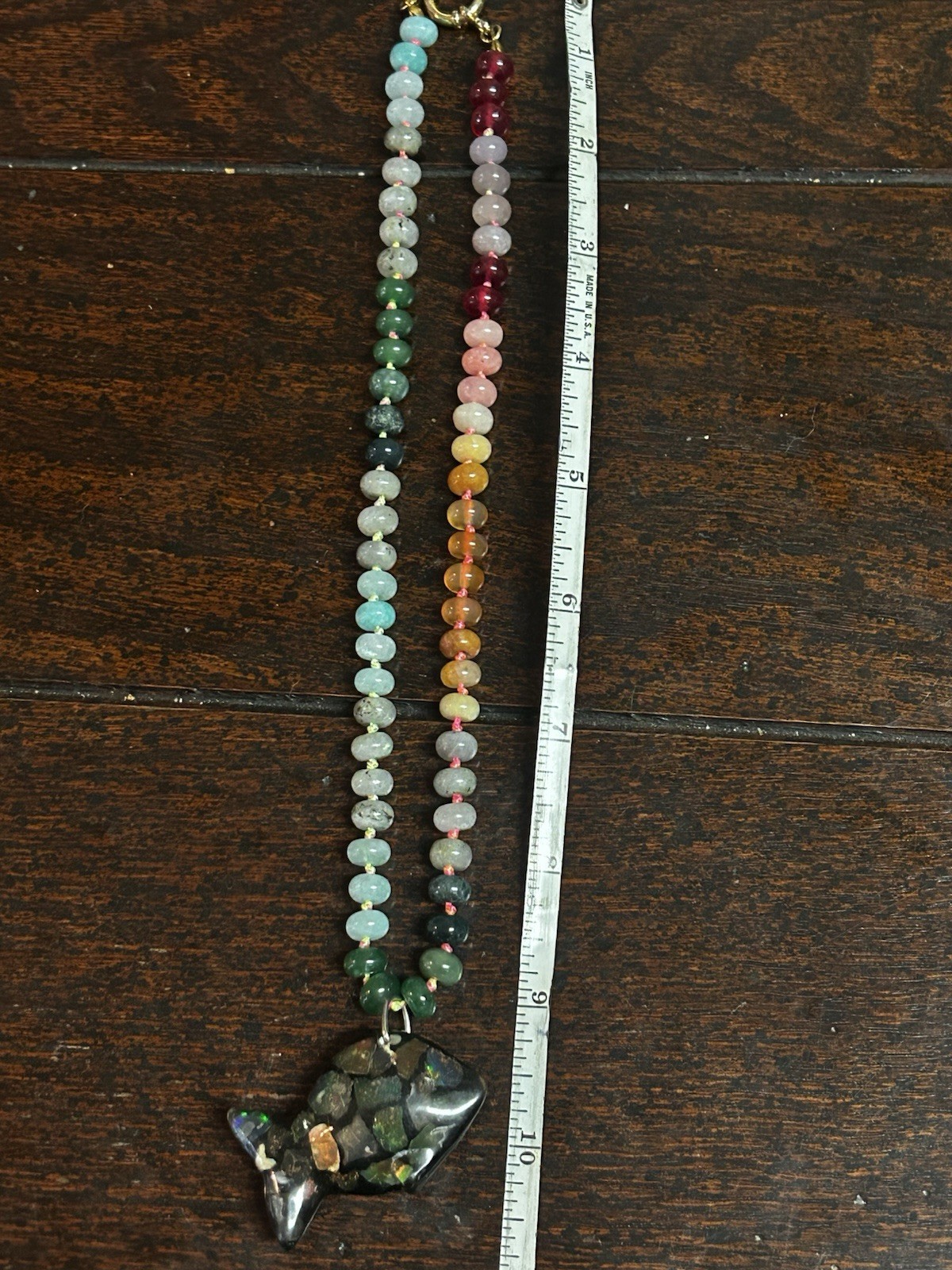 Multi Gemstone Necklace With Fish Shaped Opal And Resin Pendant