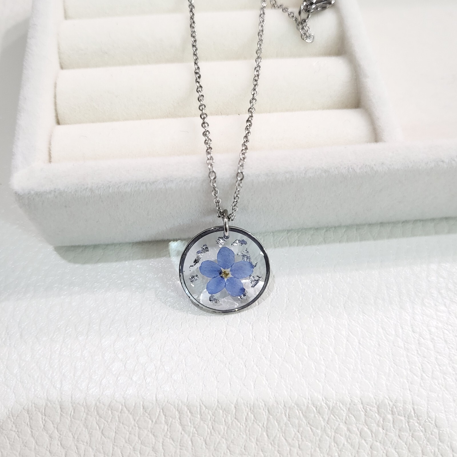 Forget Me Not Necklace Pressed Flower Necklace Resin Jewelry Handmade Jewelry