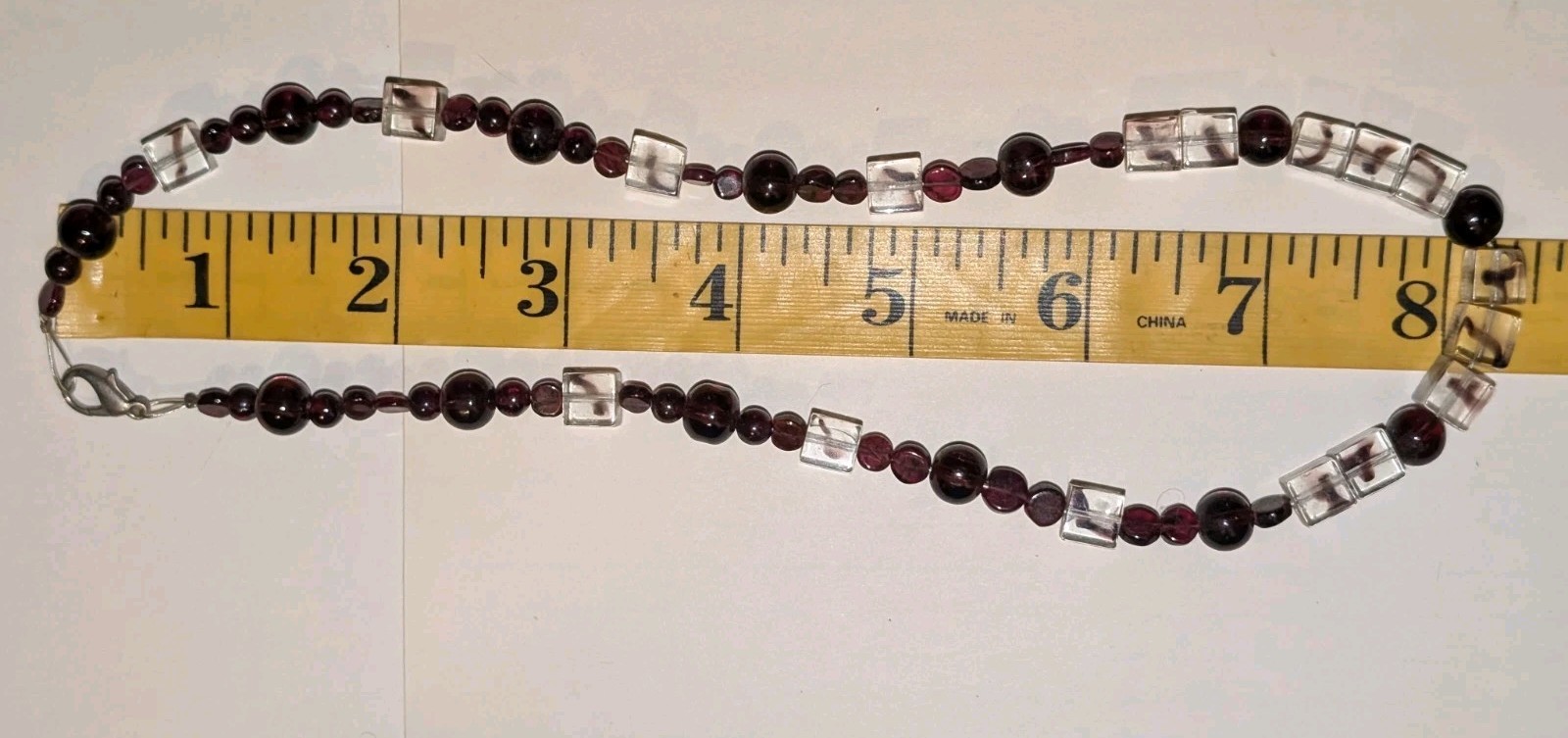 Unique Rhodolite Garnet & Acrylic Cube Beads Necklace
