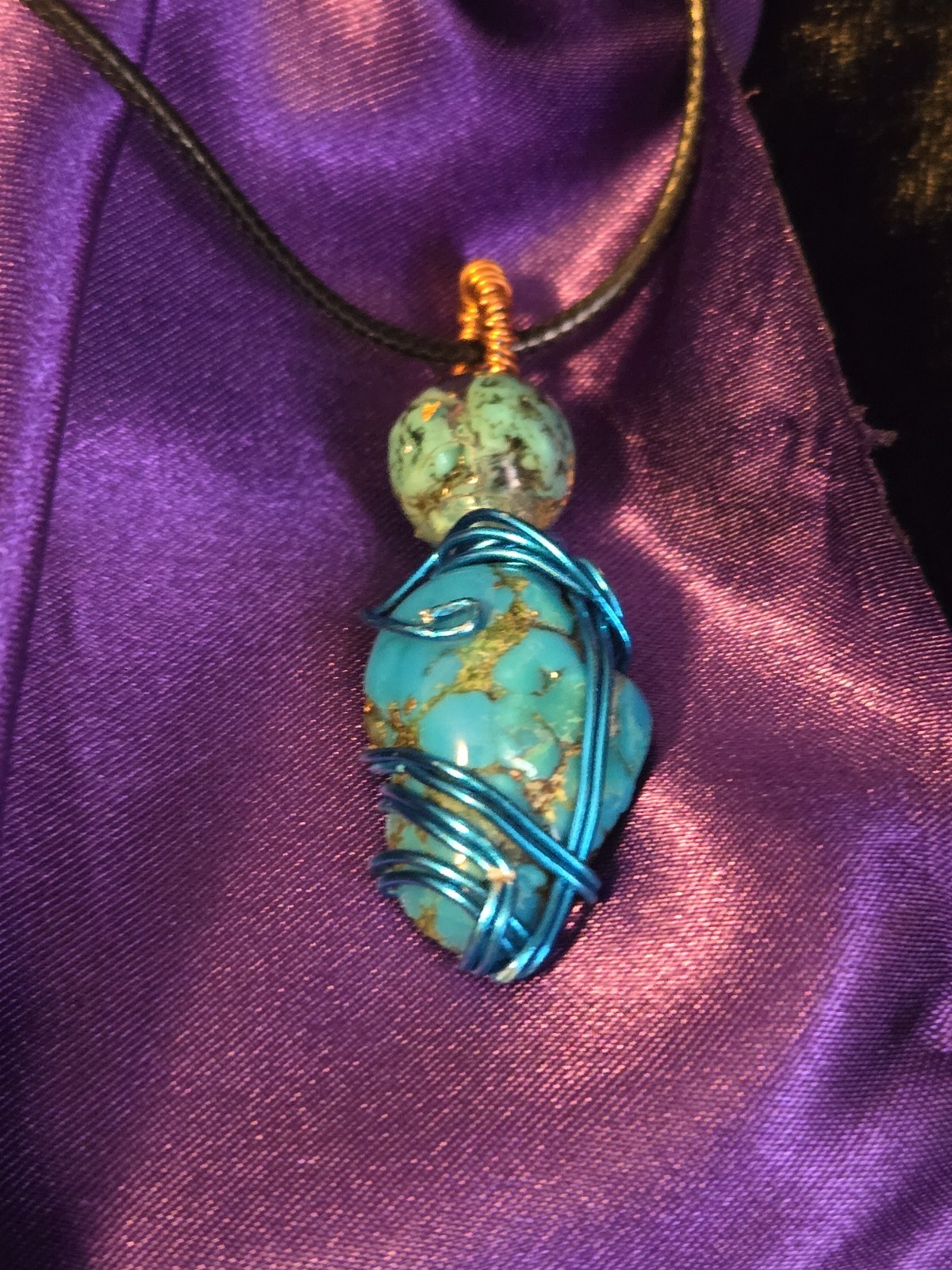 Wire Wrapped Cripple Creek Turquoise Pendant Necklace One Of A Kind Handmade