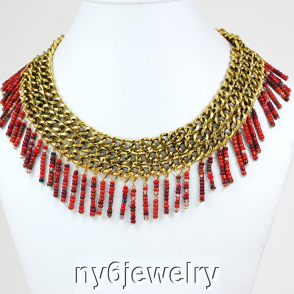 Gorgeous! Antique Brass Tone & Seed Bead Necklace w/Gold Tone Clasp! 16.5-18.5″