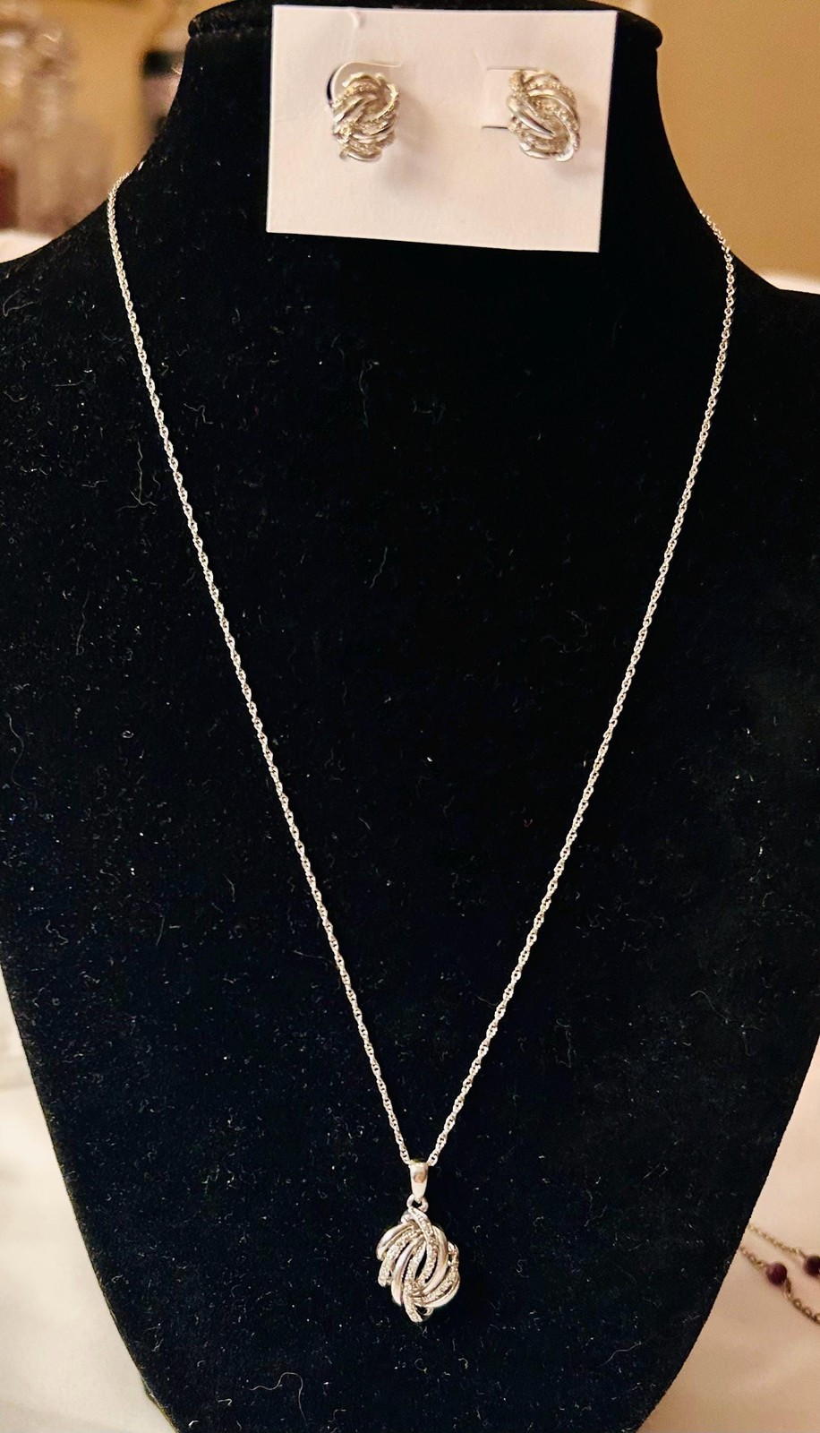 Vintage Sterling Silver Eternal Flame Necklace & Earrings • Moissanite Diamond S