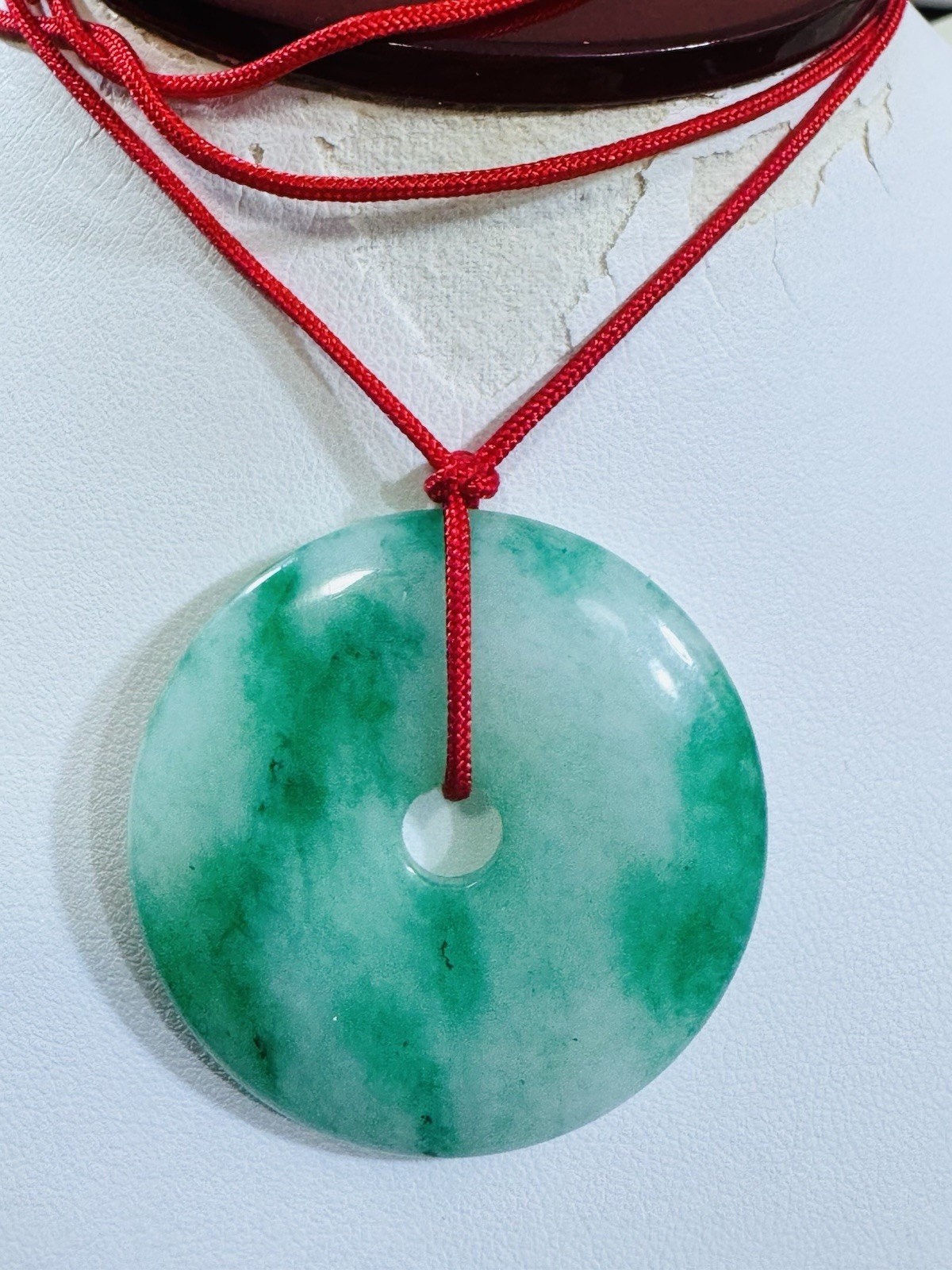 Real Jade Donut Pendant Necklace Large Burmese Burma Myanmar Mint Green 13.4g