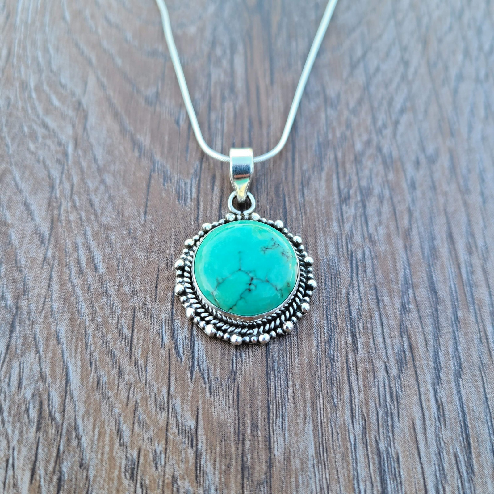 Turquoise Pendant 925 Sterling Silver Handmade Boho Jewelry December Birthstone