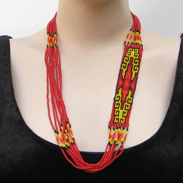 Handmade Red Yellow layered Beaded Necklace