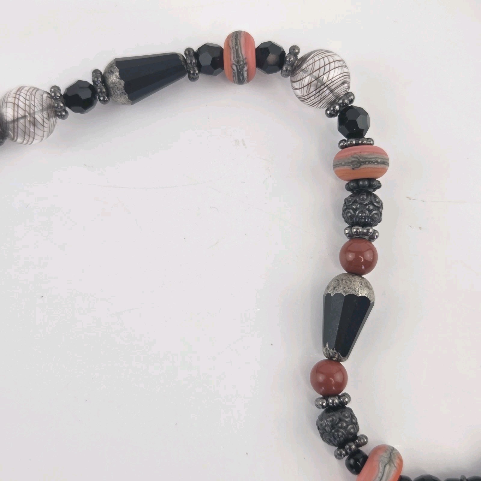 Polymer Clay Pendant Necklace 19″ Carnelian Czech Silver Tip Bead Hollow Glass