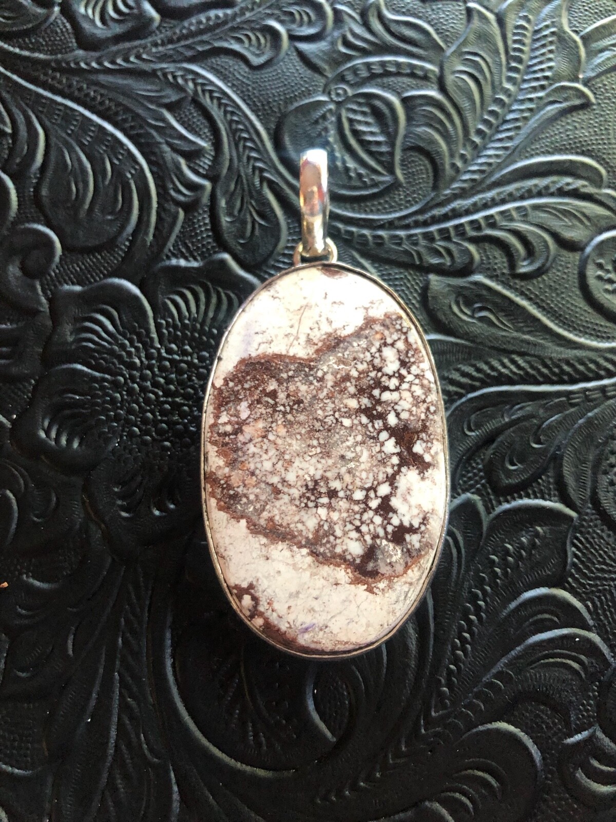 Huge Wild Horse Turquoise Pendant White with Brown Web 2.5″ Rustic, Artisan