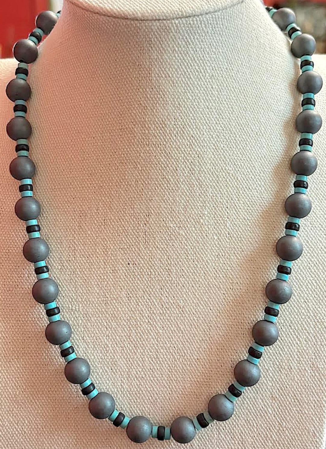 Hematite/Turquoise/Onyx/20″/ Gemstone Necklace (HTO-6)