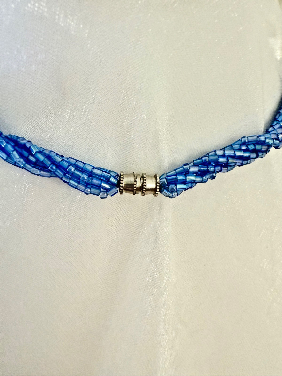 Dichroic Fused Glass Freshwater Pearl and Kumihimo Blue and Periwinkle Necklace