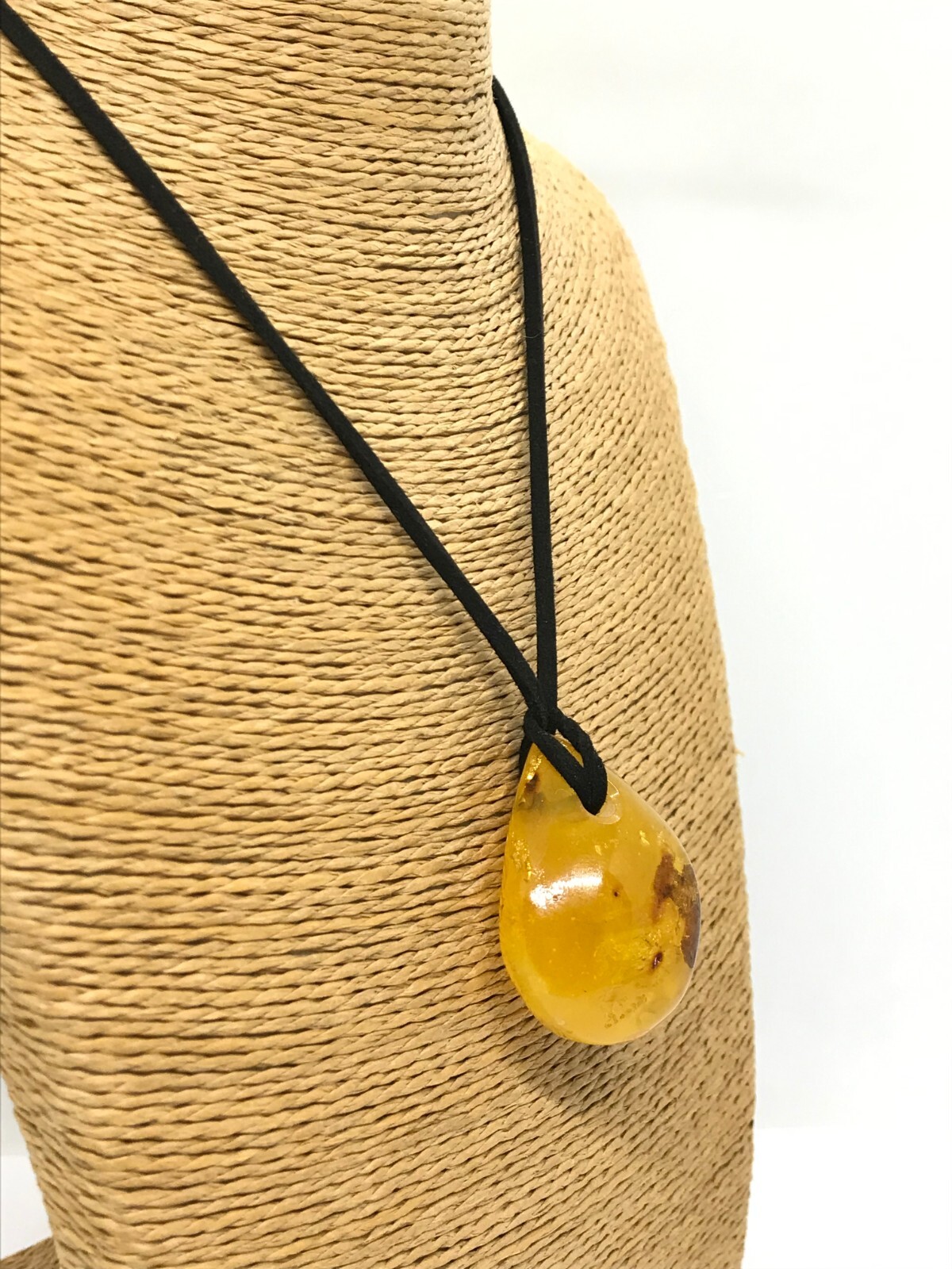 Amber Pendant Unique Gift Natural Baltic Amber Stone on Black Cord 12g 16507