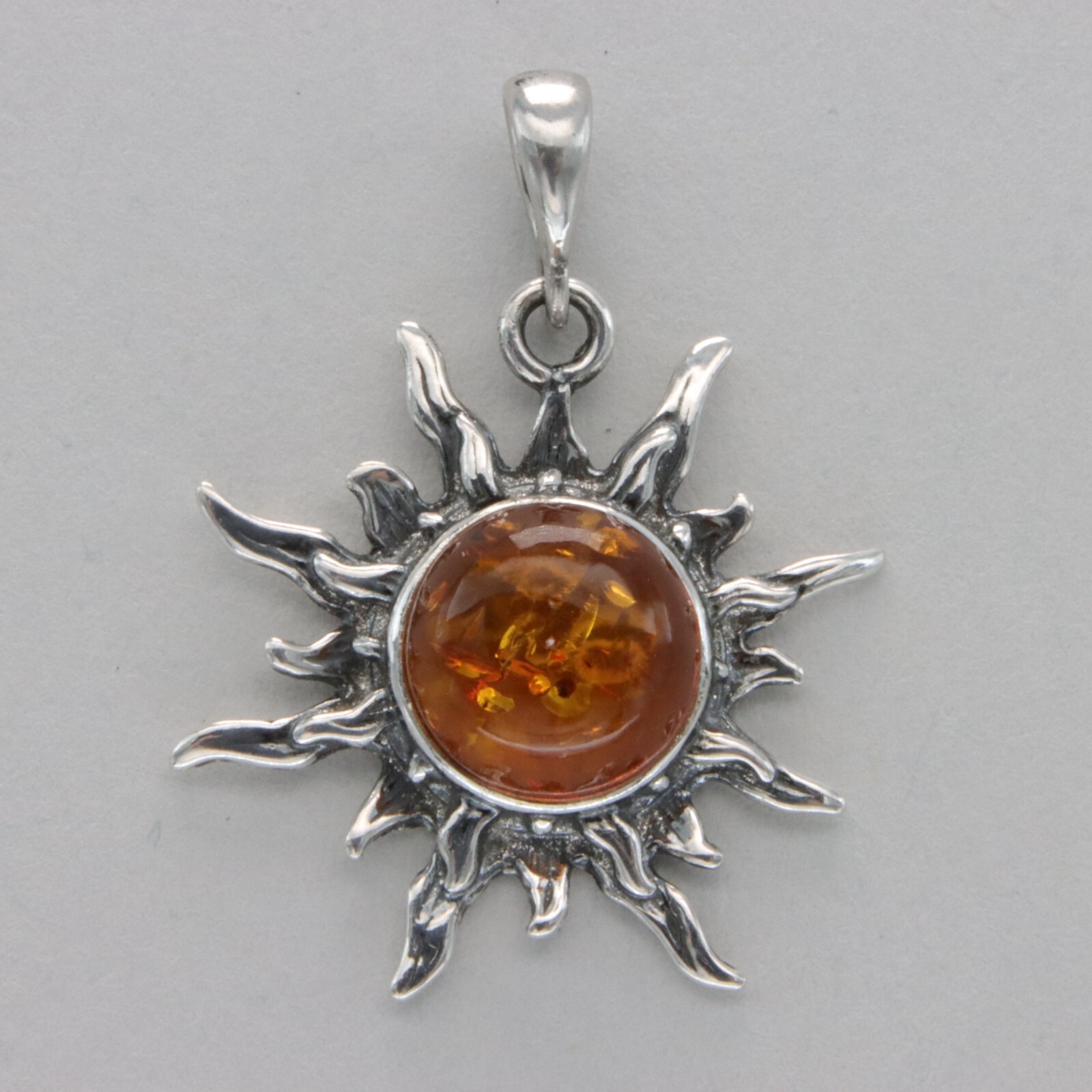 Cognac / Brown BALTIC AMBER Sun Star Pendant 925 STERLING SILVER Natural #2417e