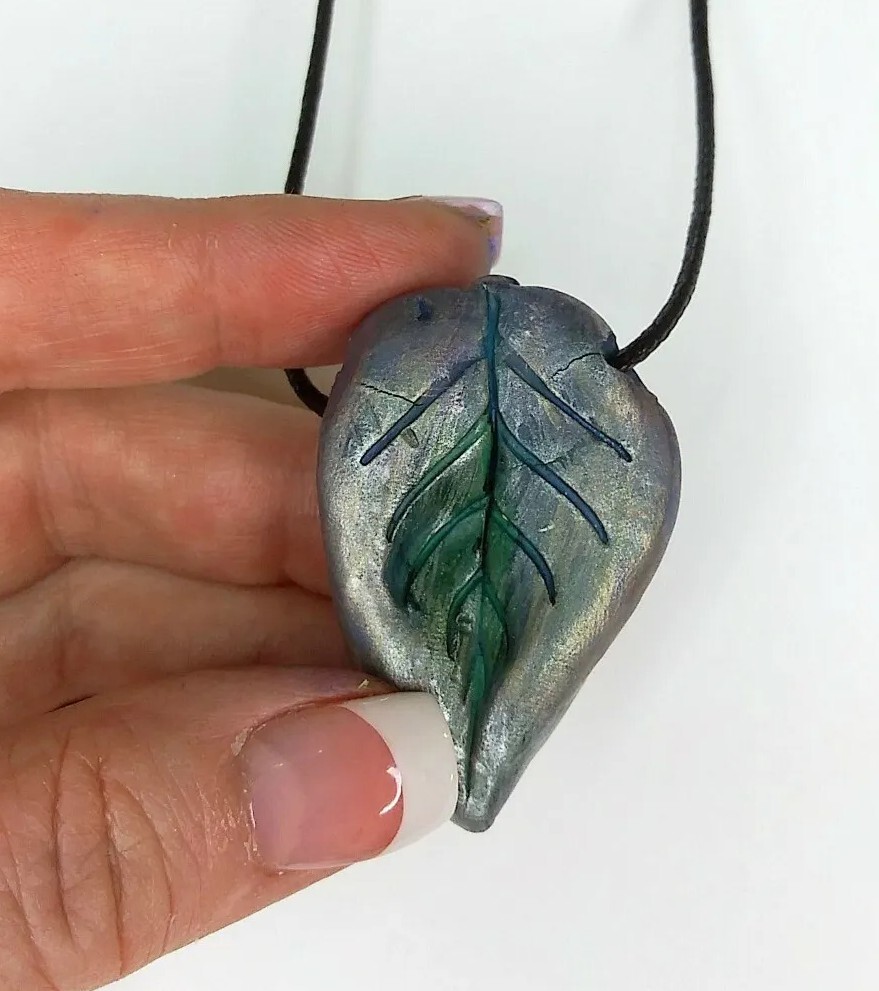 Tree Leaf Handmade Pendant Necklace with 19 inch Adjustable Black Cord Unisex