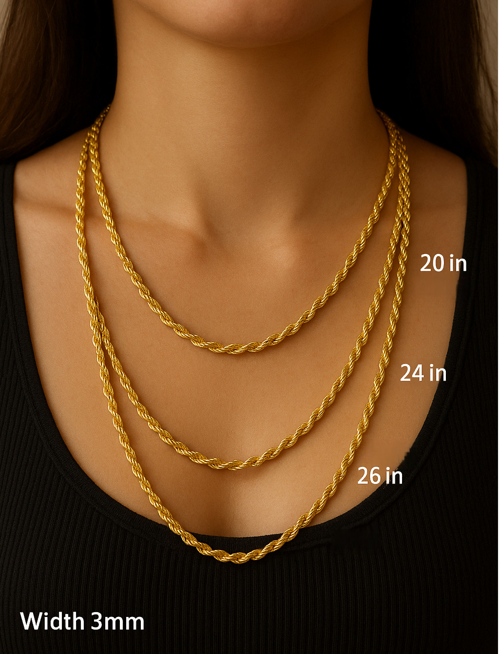 20″24″30″MEN WOMEN 22K Gold Filled Gold Smooth Rope Chain Necklace Gifts