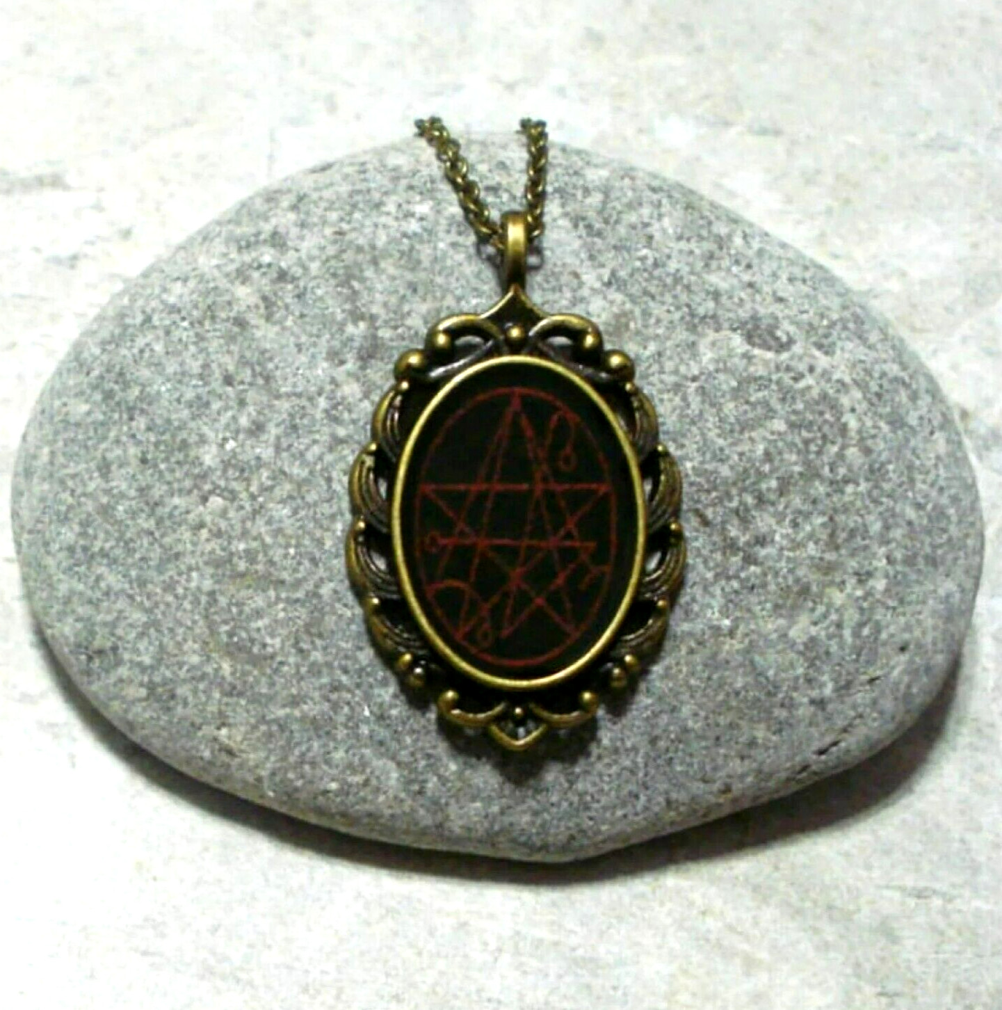 Necronomicon Pendant Necklace Black And Red Antique Bronze