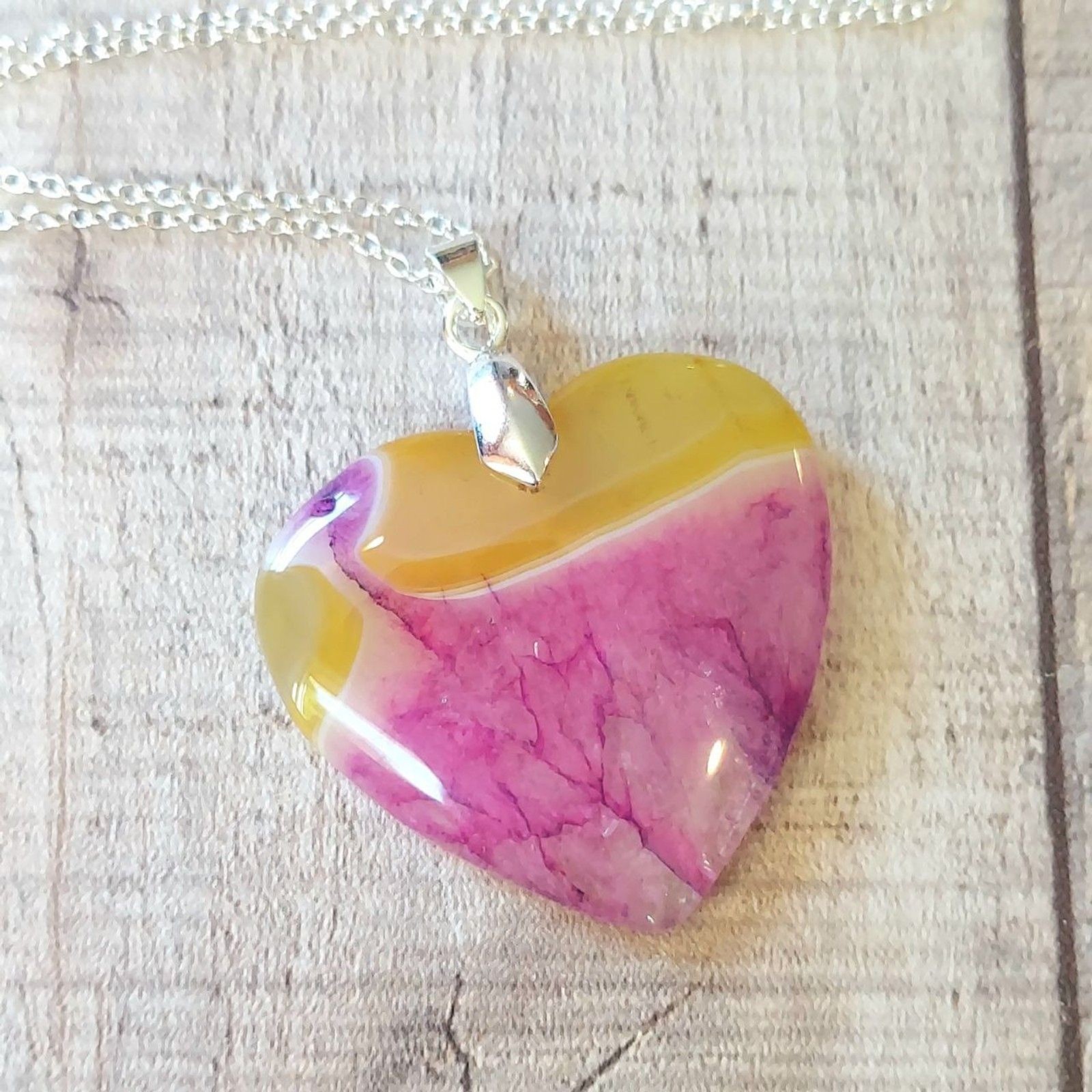 Druzy Agate Heart Necklace Purple Pink Yellow Crystal Pendant