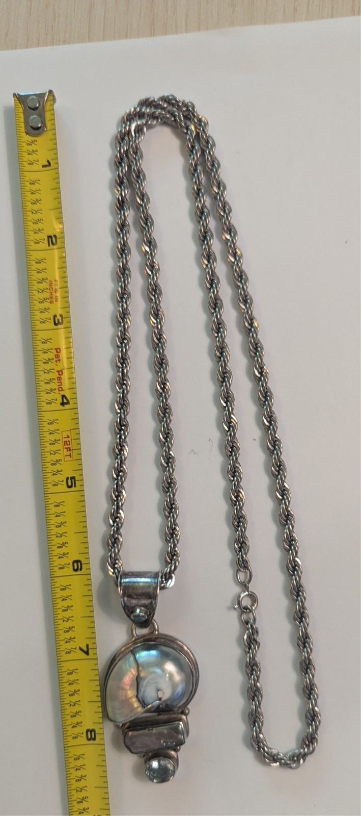 Silver Artisan Necklace with Nautilus Shell and Biwa Pearl