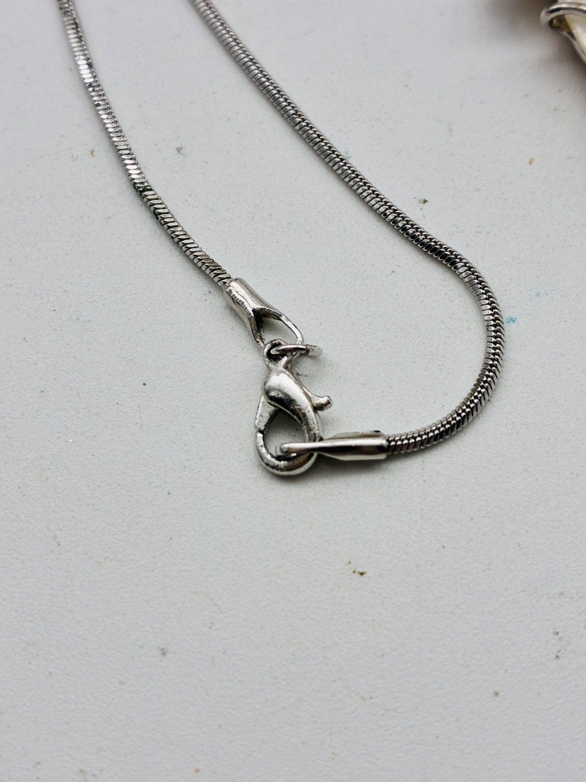 Artisan Mother Of Pearl Pendant Necklace Silver Tone Snake Chain