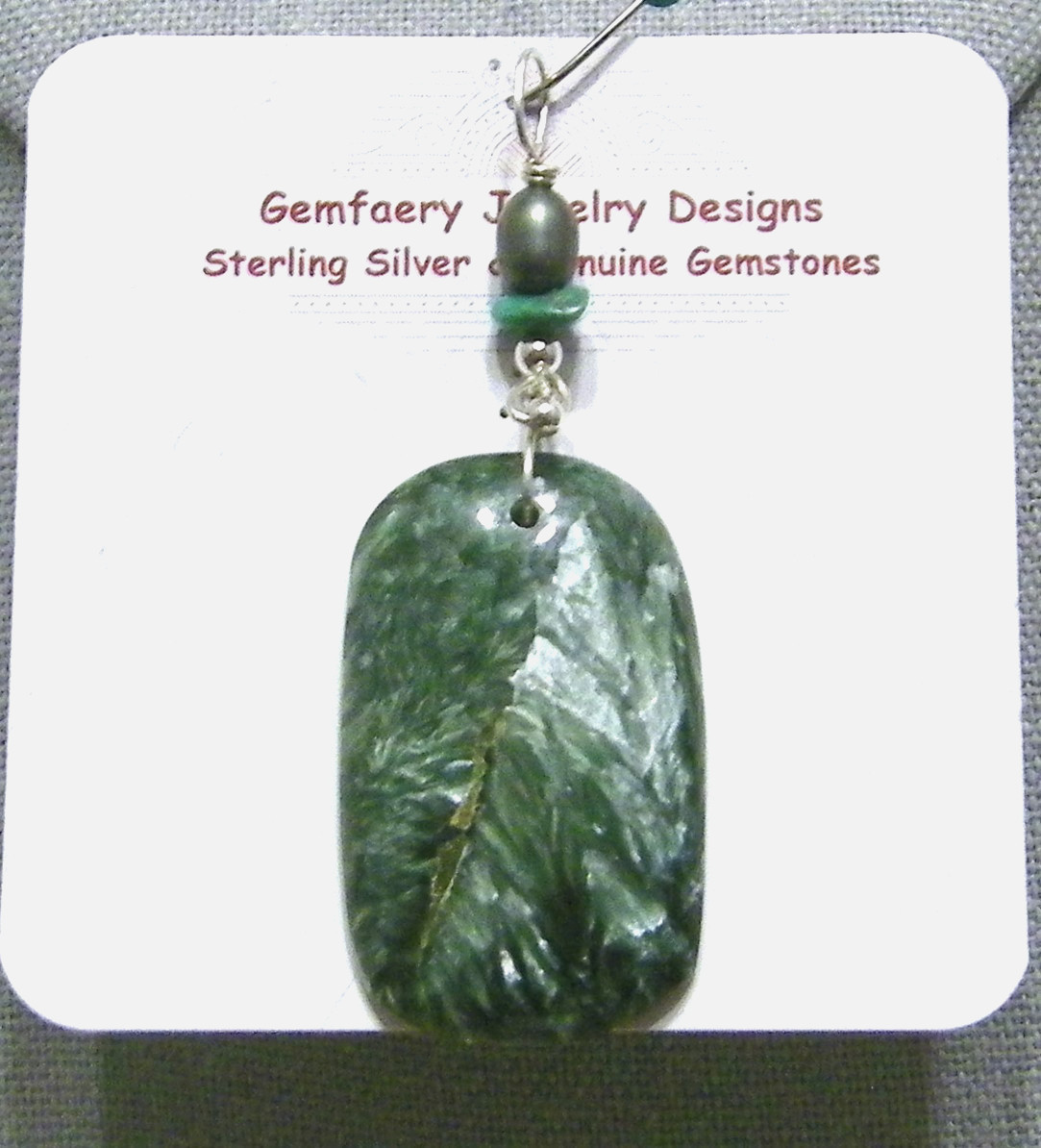 Sterling Silver Natural SERAPHINITE Gemstone Pendant #37…Handmade USA