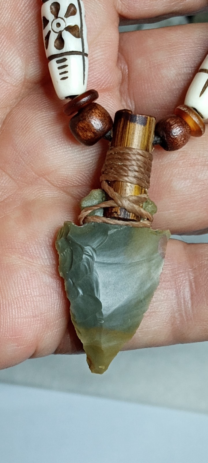 Flintstone Arrowheads with woo and bone beads handmade necklace.