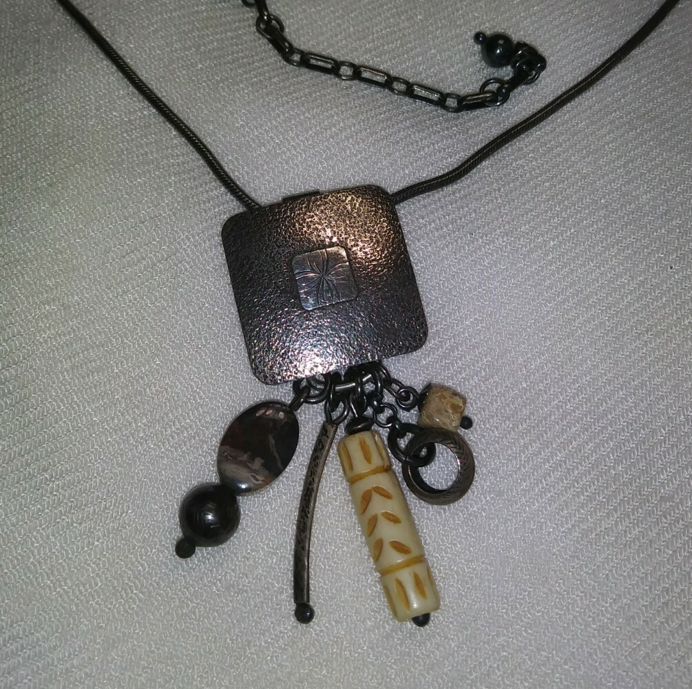 Vintage Marjorie Baer SF Sterling Silver Boho Pendant Long Chain Necklace