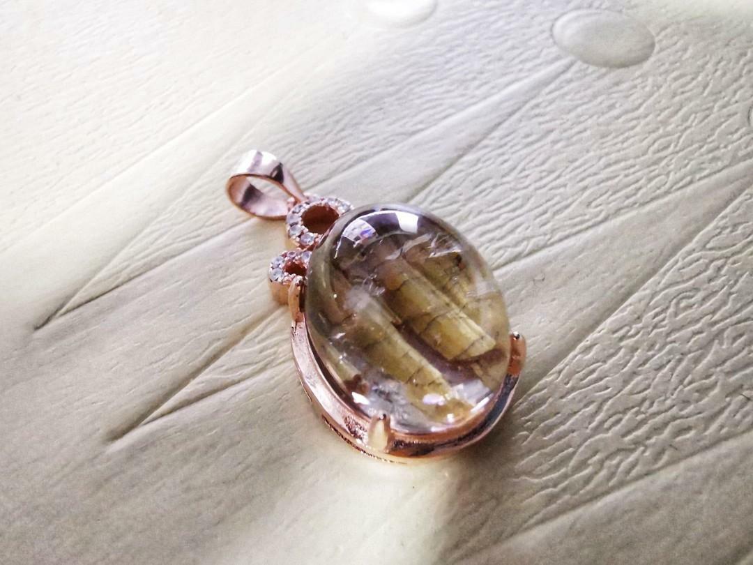 Golden Titanium Rutilated Pendent 12.6mm Frame S925