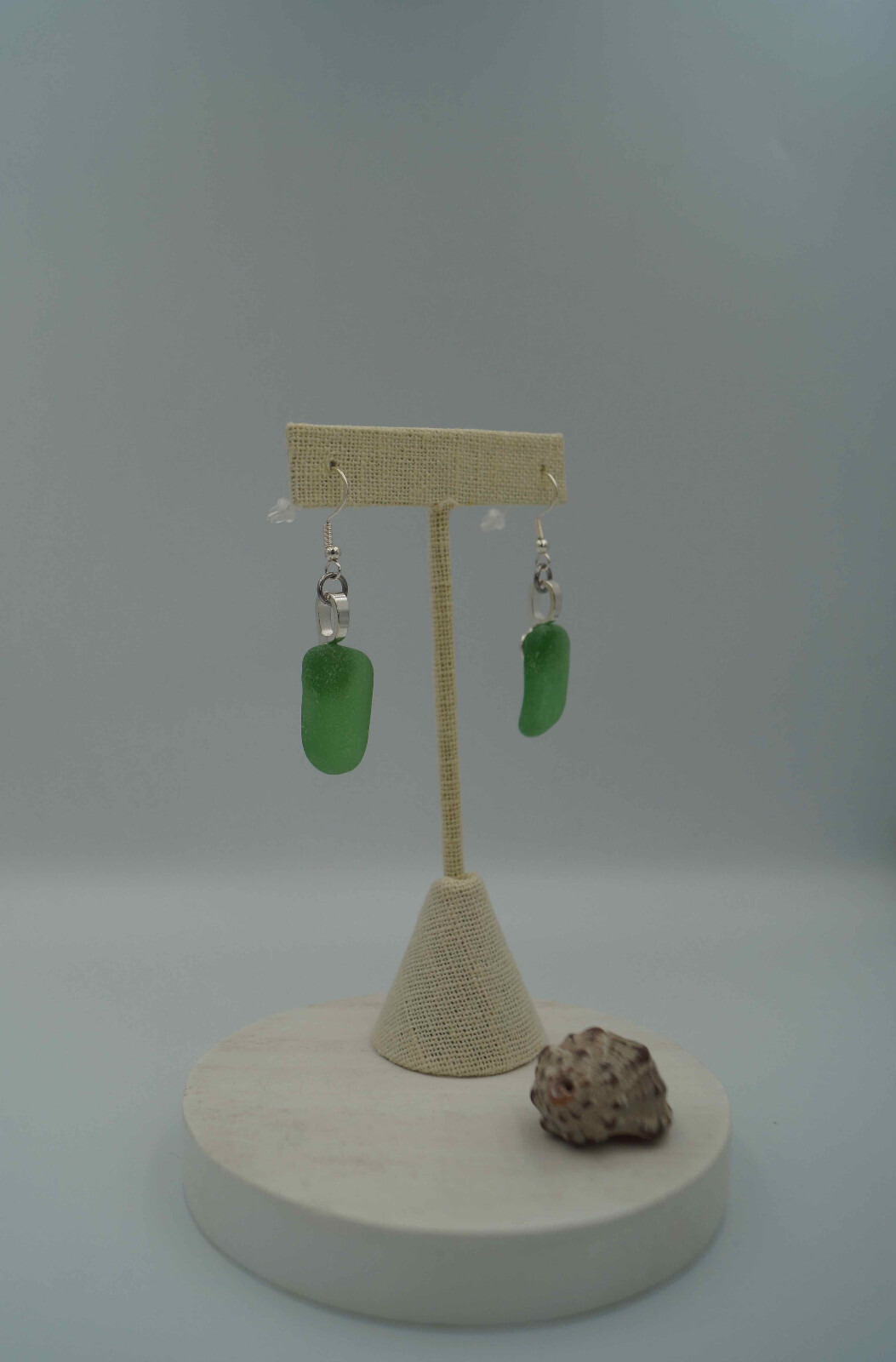 Green Sea Glass Pieces: Rounded Rectangle Shaped Earring Pair (E#44)