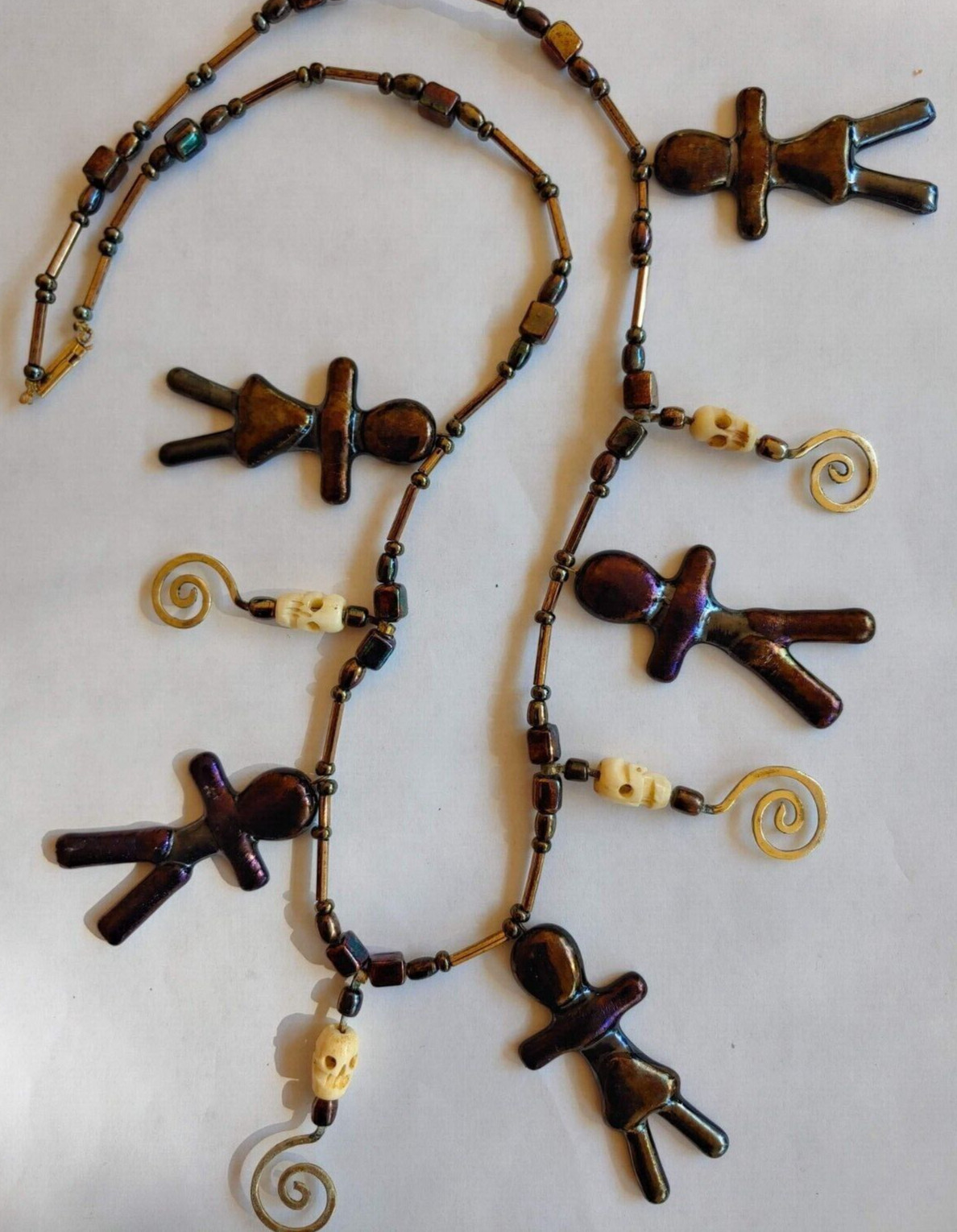 CMS Studio Dichroic Kiln-Fused Glass Beaded Necklace w/ Figures, Skulls, Spirals