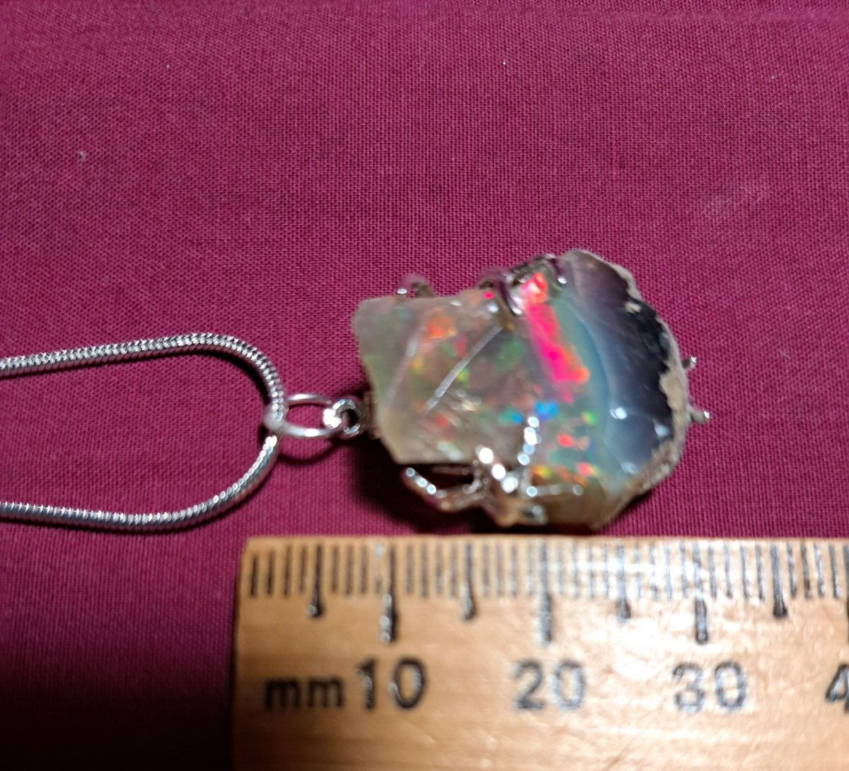 Unique Dark Ethiopian Welo Opal Rough Pendant Silver Plated Tree Branch Wrap
