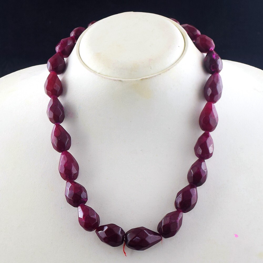 Single Strand 500 Cts Enhanced Pink Ruby Beaded Necklace Jewelry VK 28 E578