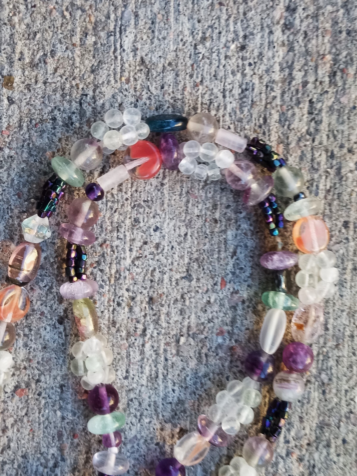Purple & White Marble Pendant Beaded Necklace