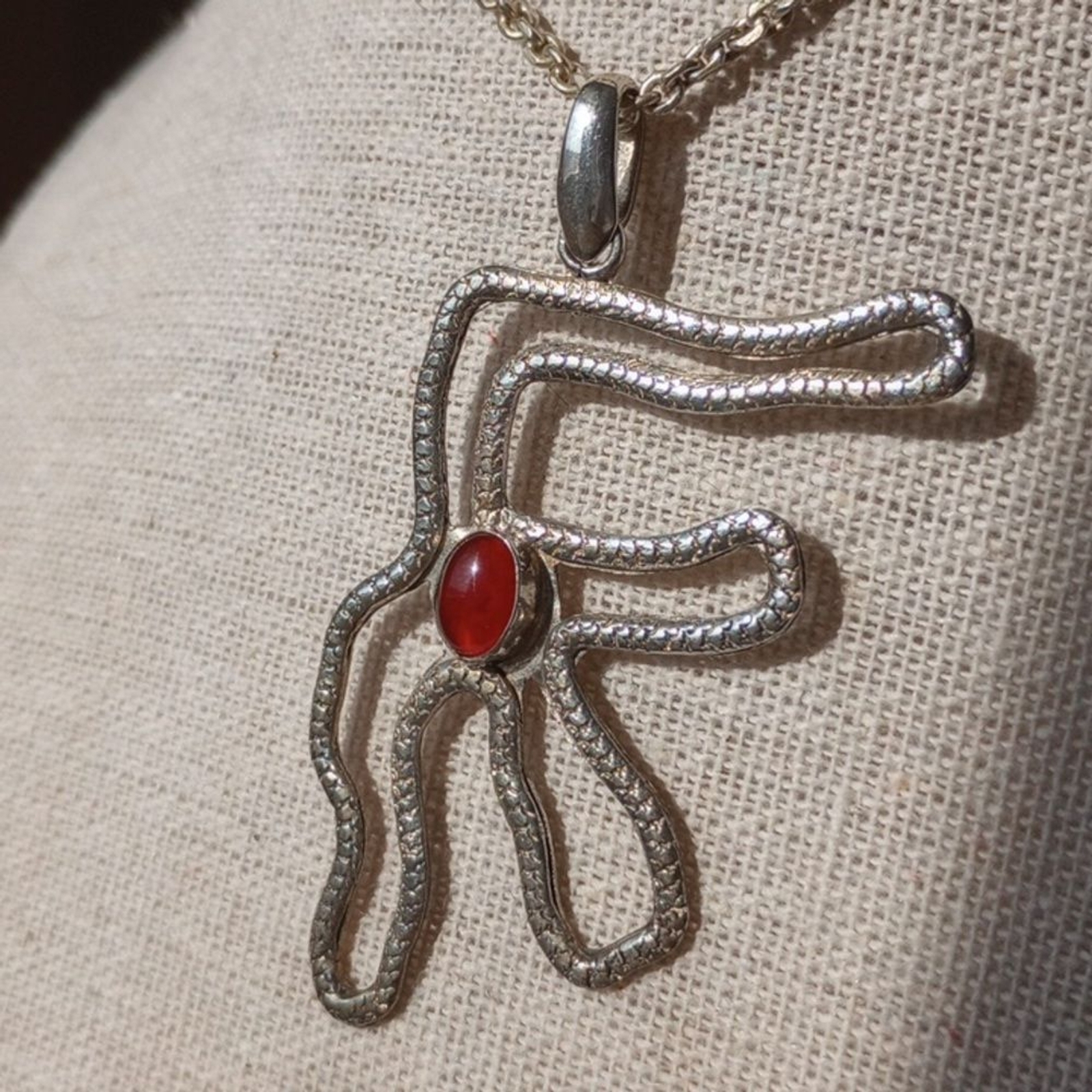 Artisan Flower poppy abstract sun Carnelian & Sterling 20in necklace