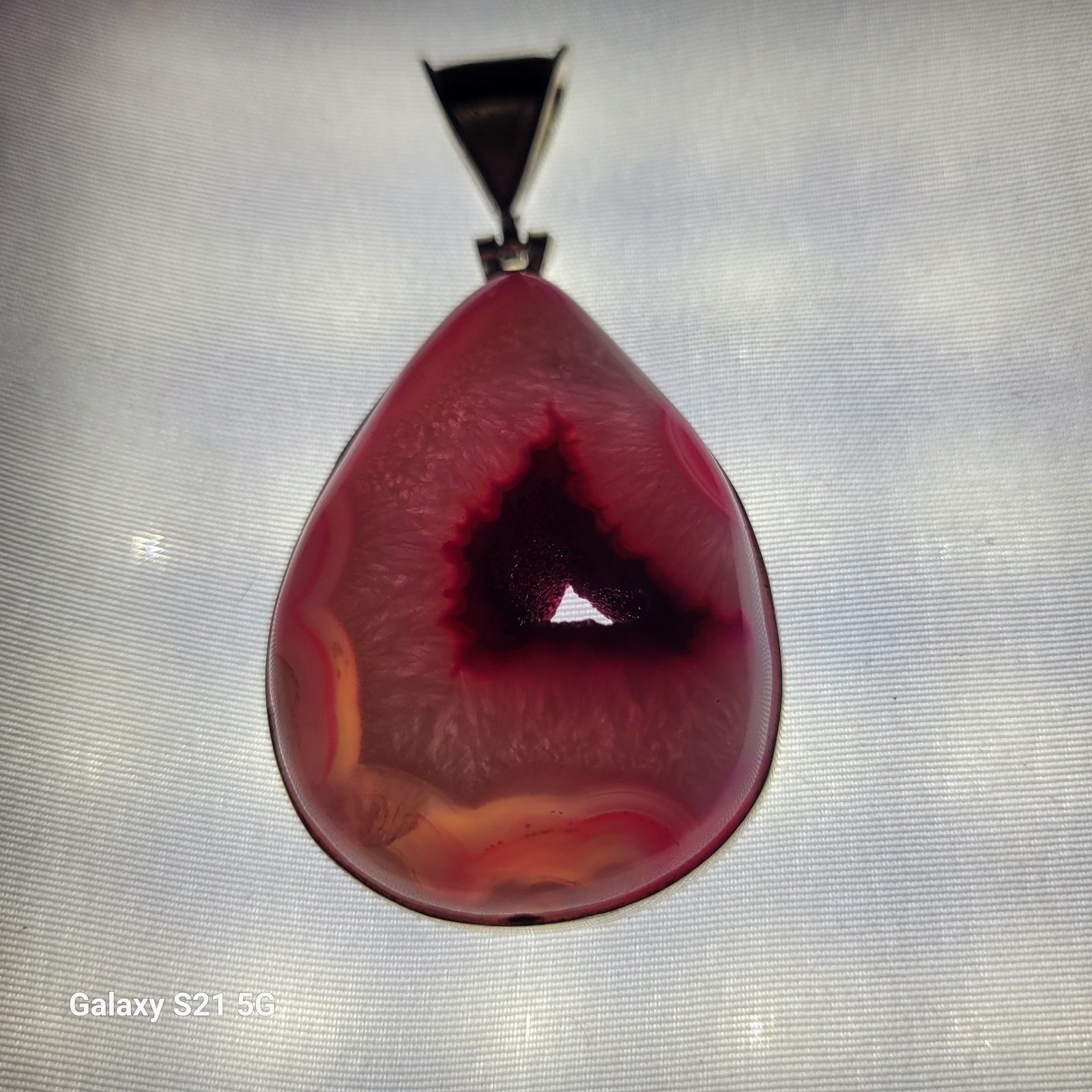 Sterling Silver 925 Pink Agate Druzy Teardrop Pendant Handmade