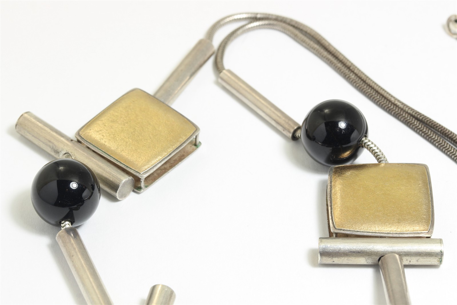 Vintage Sterling Silver & Gold Handmade Modernist Geometric Bead Chain Necklace