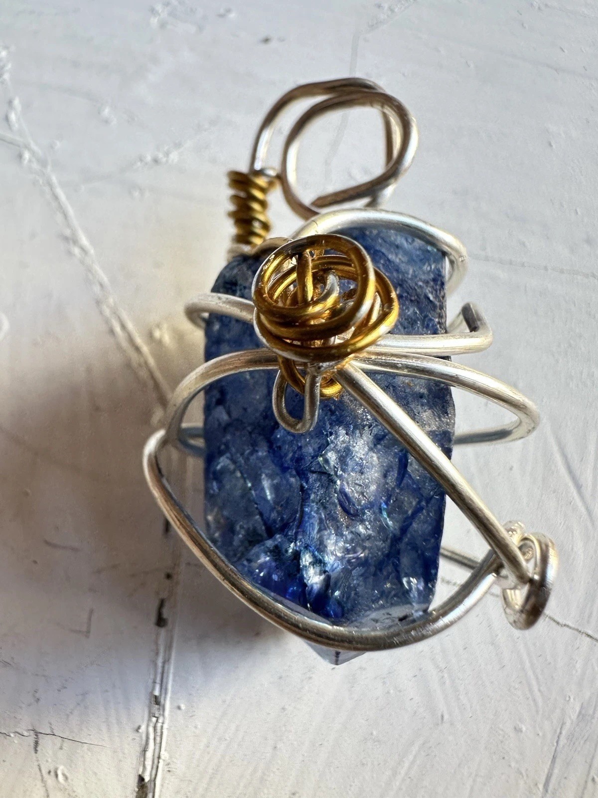 Pendant Handmade Blue Crackle Quartz Natural Necklace Wire Wrapped 1883 R