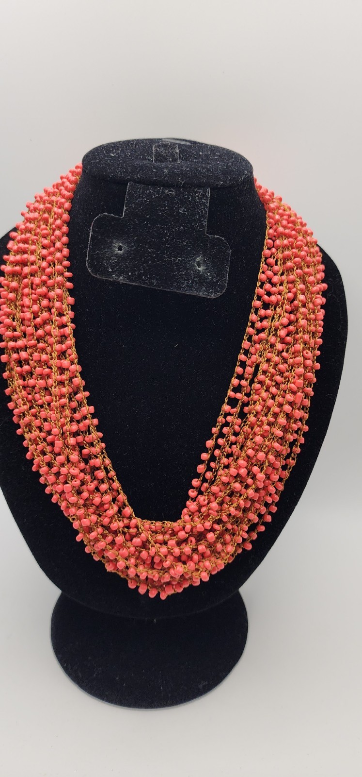 Artisan Handmade Bead Crochet Bib Necklace Multi Layer Salmon Pink Orange…