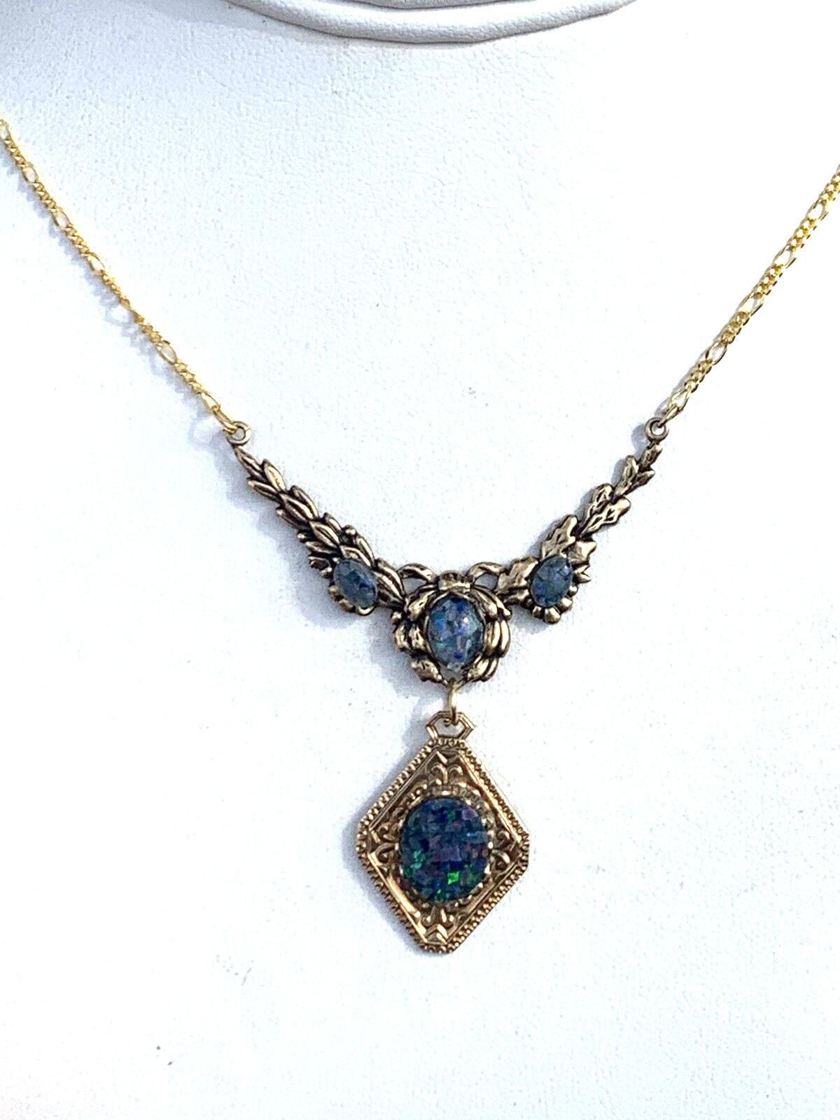 SALE*HANDCRAFTED 4-STONE AUSTRALIAN MOSAIC OPAL LAVALIERE NECKLACE .g-NEW