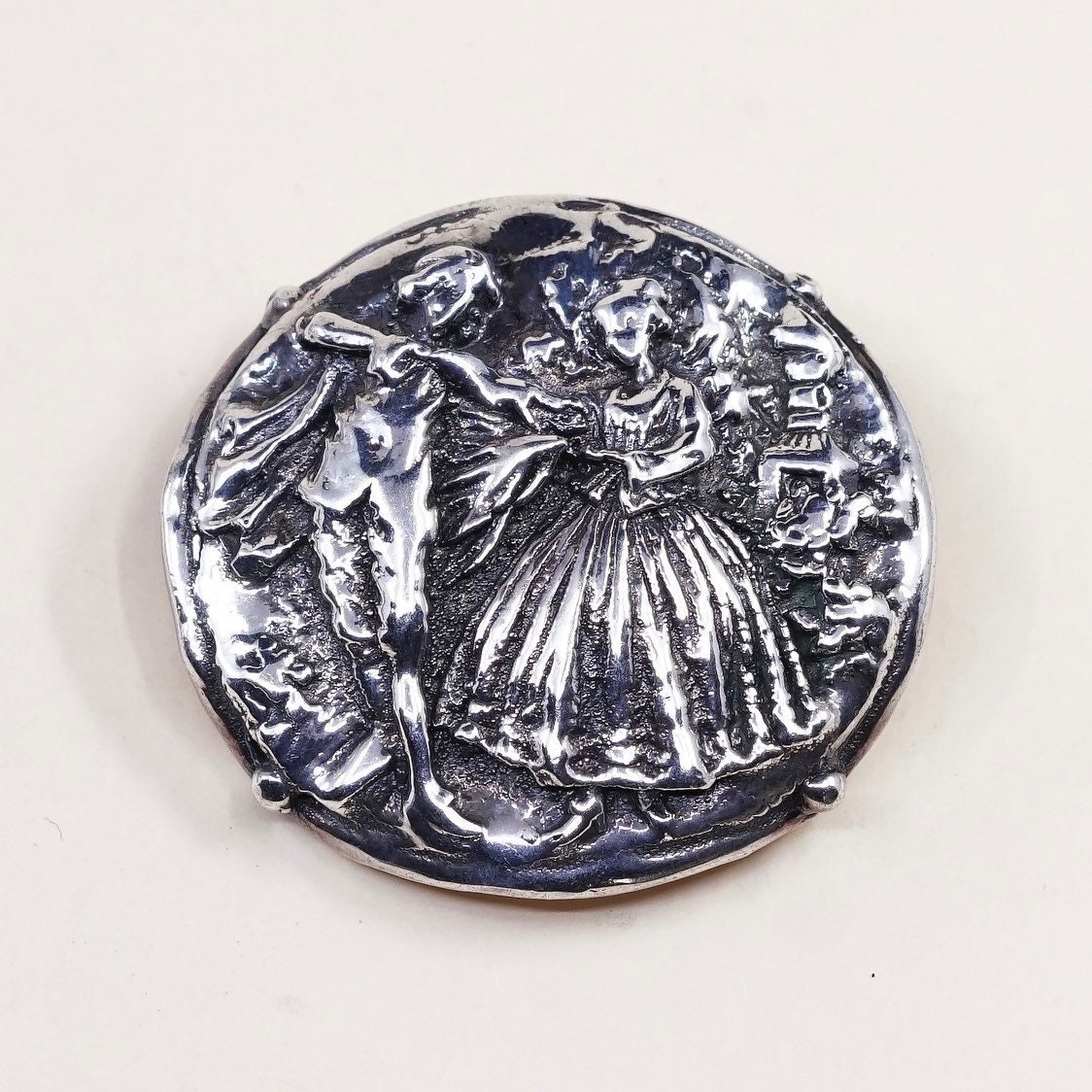 Vintage Sterling silver brooch, 925 silver pin pendant 18 century dancer