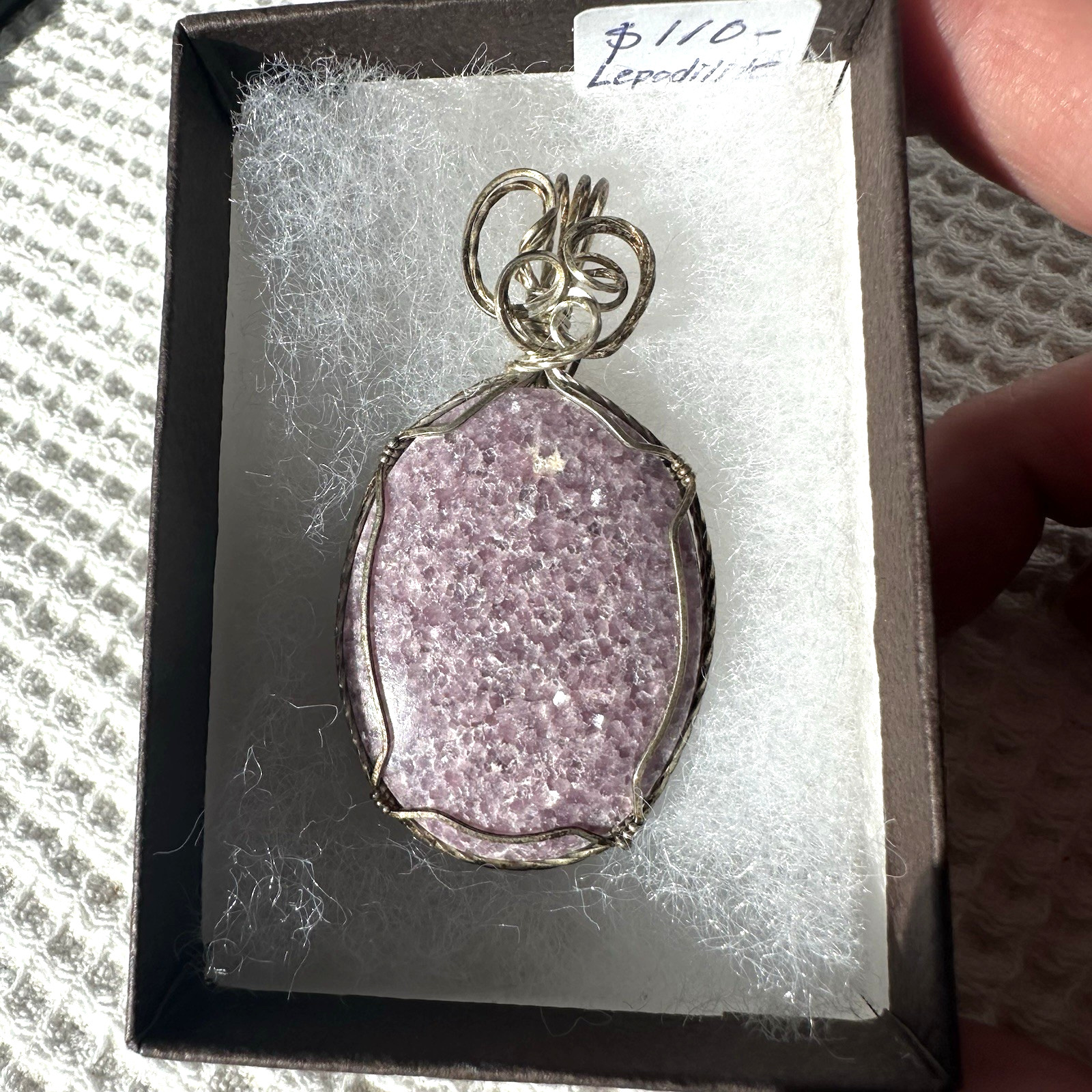 Lepidolite Handmade Silver Wrapped Necklace Pendant Large Purple Slide