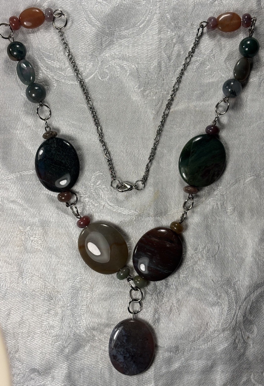 Natural Picasso Jasper Oval Beaded Necklace, Large Genuine Gemstone Handmade 23”