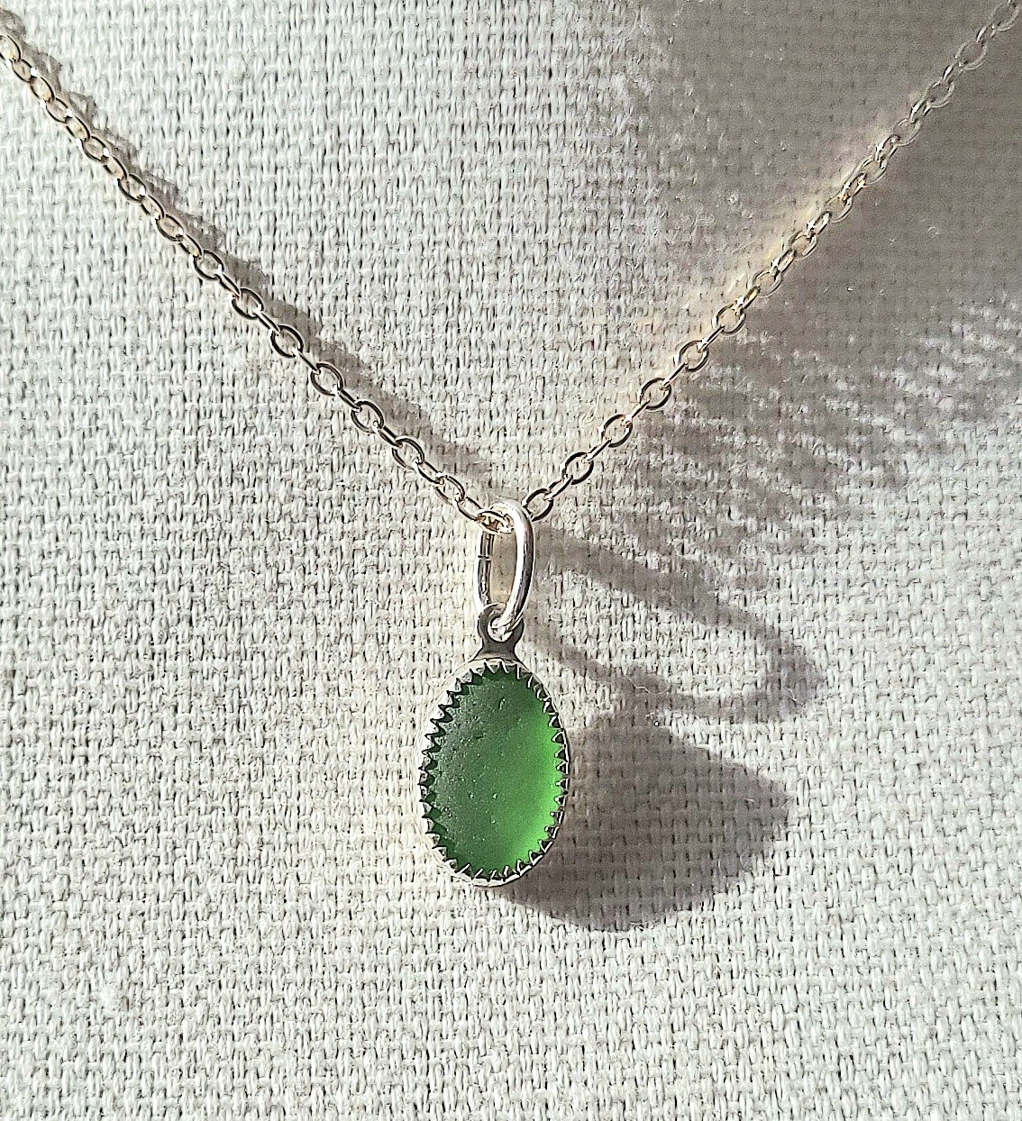 Sea Glass Sterling Silver Necklace Genuine Surf Tumbled JILLIAN VO Made In USA