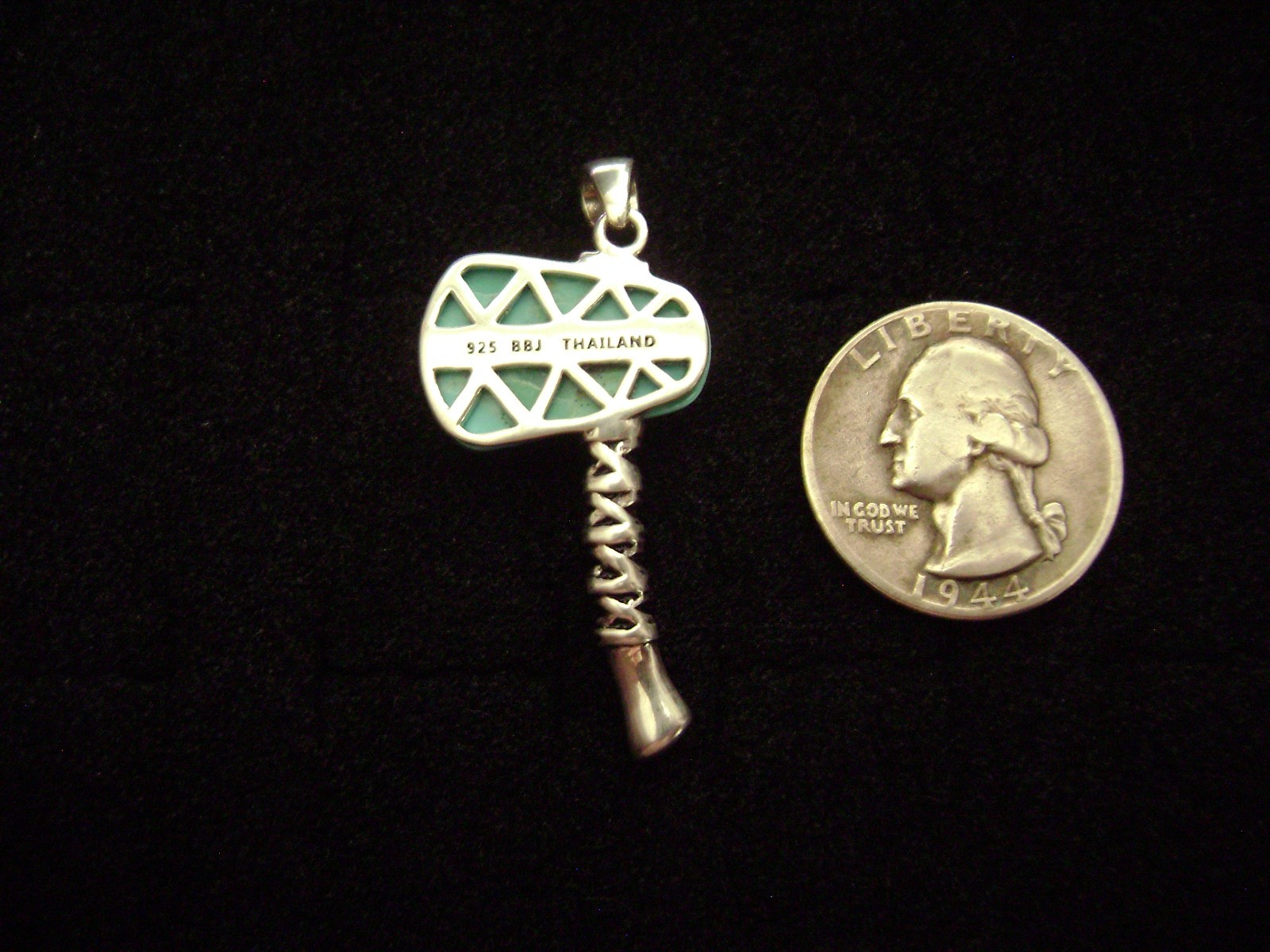 Southwestern Style Sterling Silver and Turquoise Tomahawk Pendant