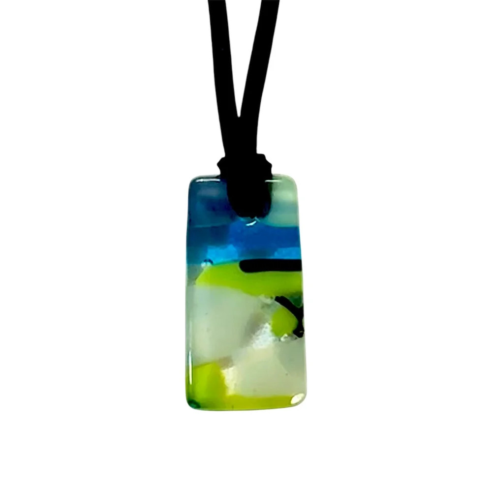 Handmade Drilled Fused Glass Pendant Necklace- Faux Leather Suede Cord & Clasp