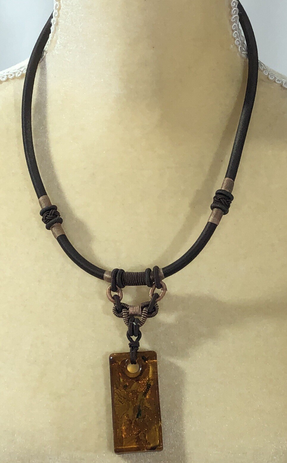 Dichroic Glass Pendant Woven Necklace Artisan Handmade – 18 inch Length
