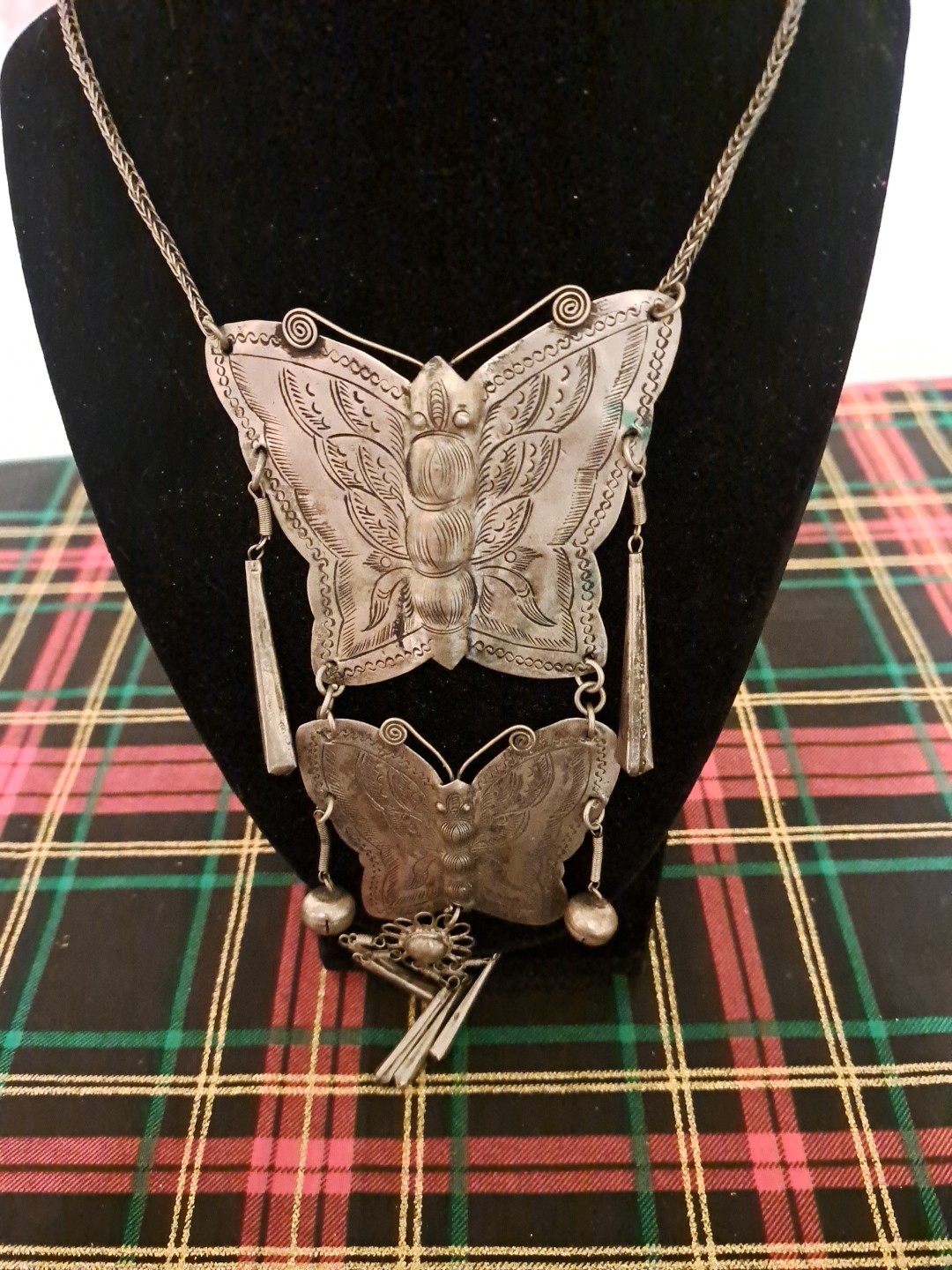 Silver Tone Butterfly Statement Necklace