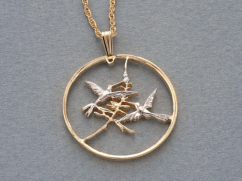 Hummingbird Pendant & Necklace, Hummingbird Coin Hand Cut, 1-1/8″ ( # 550 )